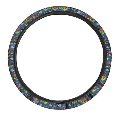 Flower Knitted Pattern Print Car Steering Wheel Cover