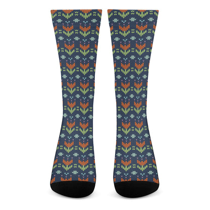 Flower Knitted Pattern Print Crew Socks