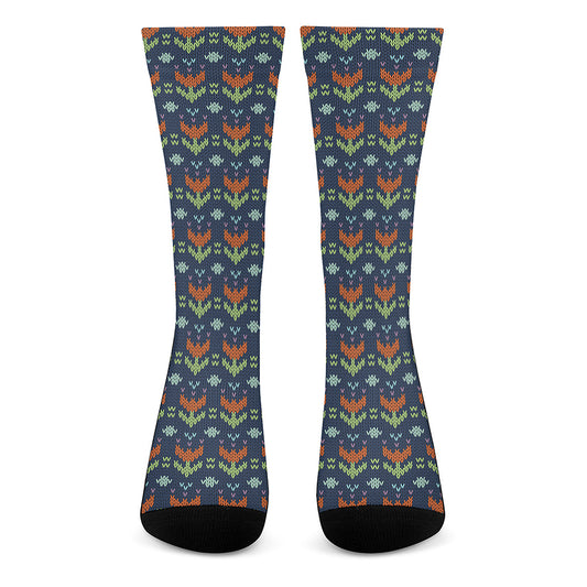 Flower Knitted Pattern Print Crew Socks