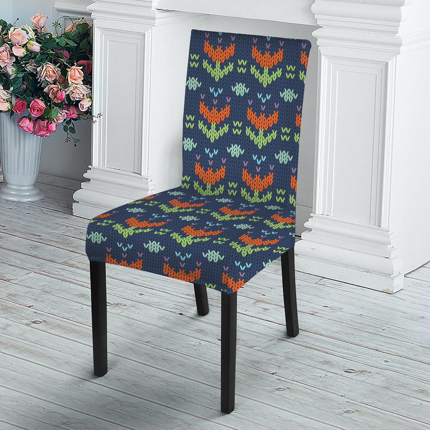 Flower Knitted Pattern Print Dining Chair Slipcover