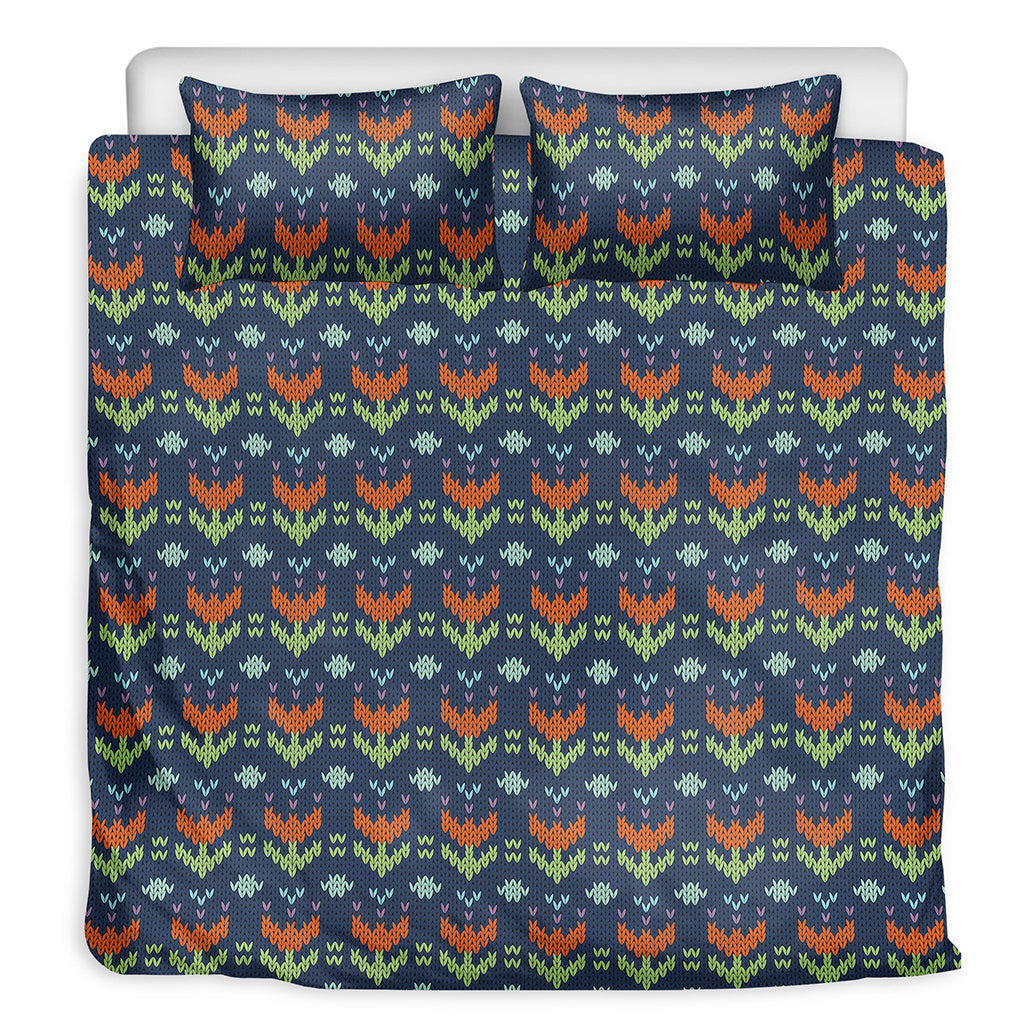 Flower Knitted Pattern Print Duvet Cover Bedding Set