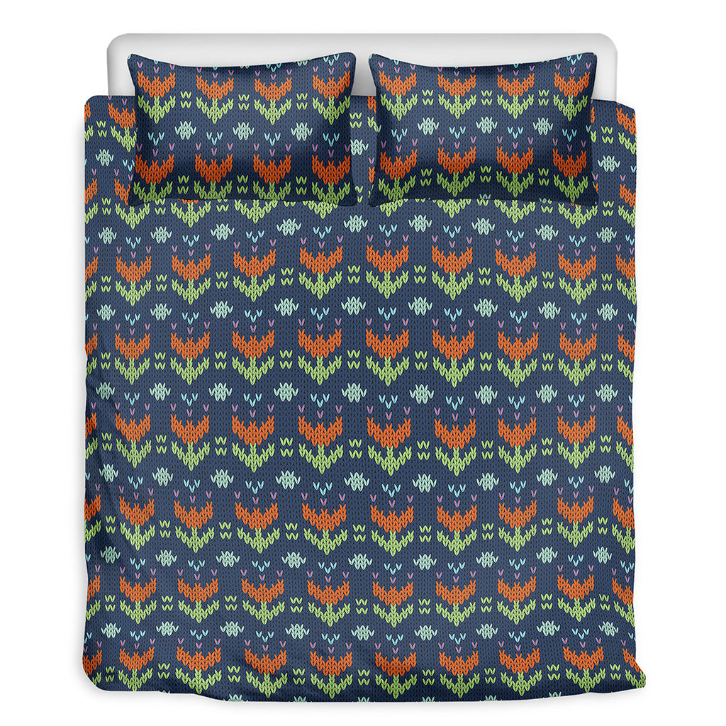 Flower Knitted Pattern Print Duvet Cover Bedding Set