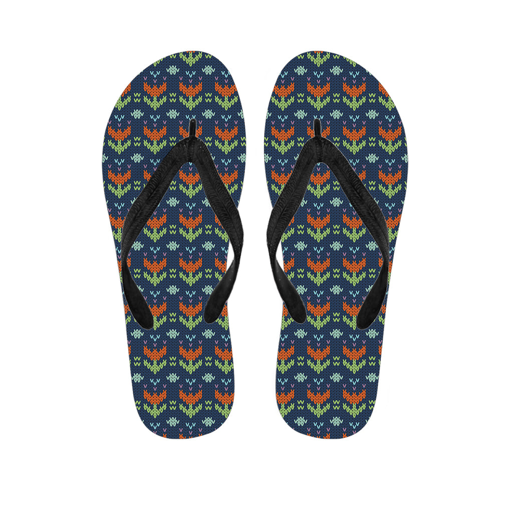 Flower Knitted Pattern Print Flip Flops