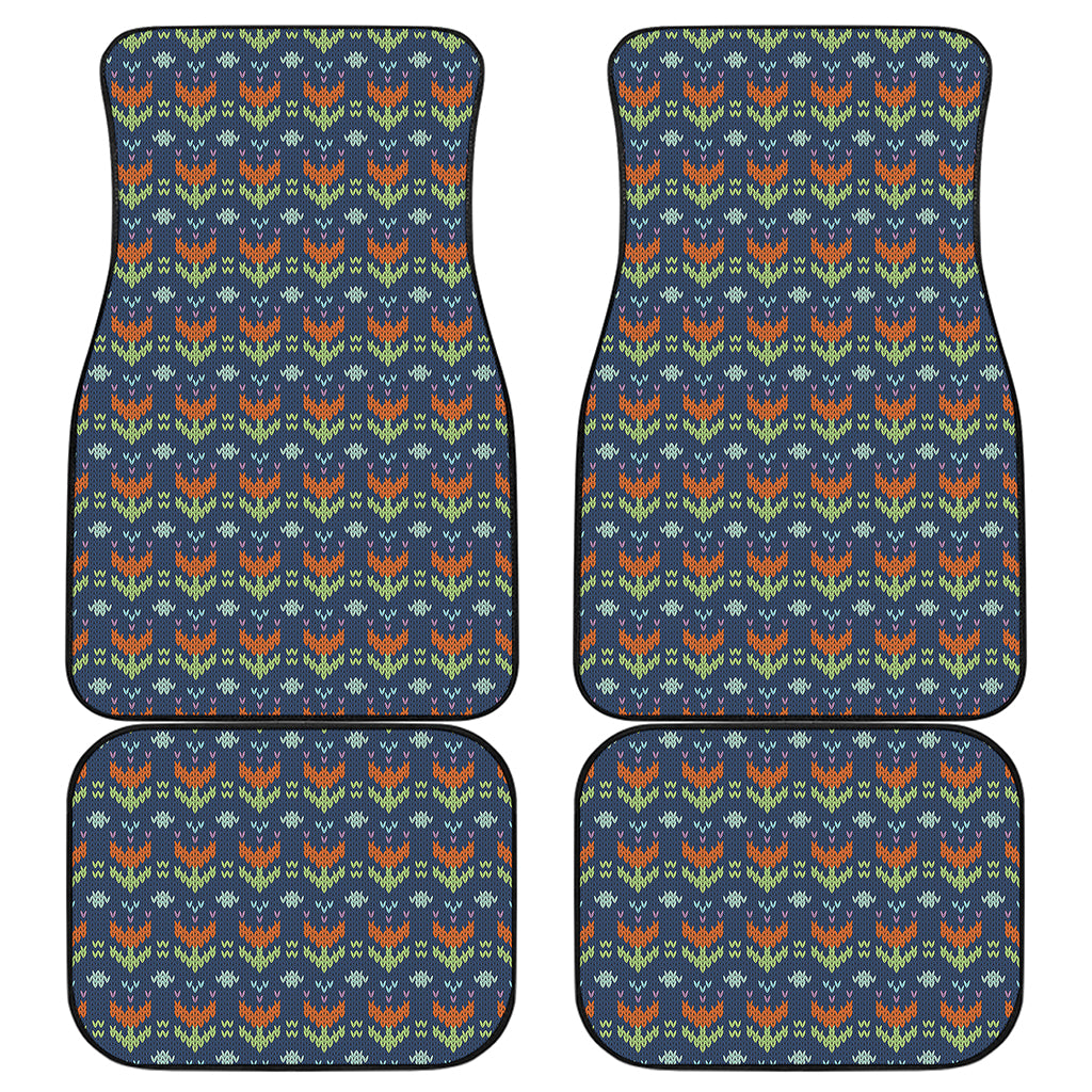 Flower Knitted Pattern Print Front and Back Car Floor Mats