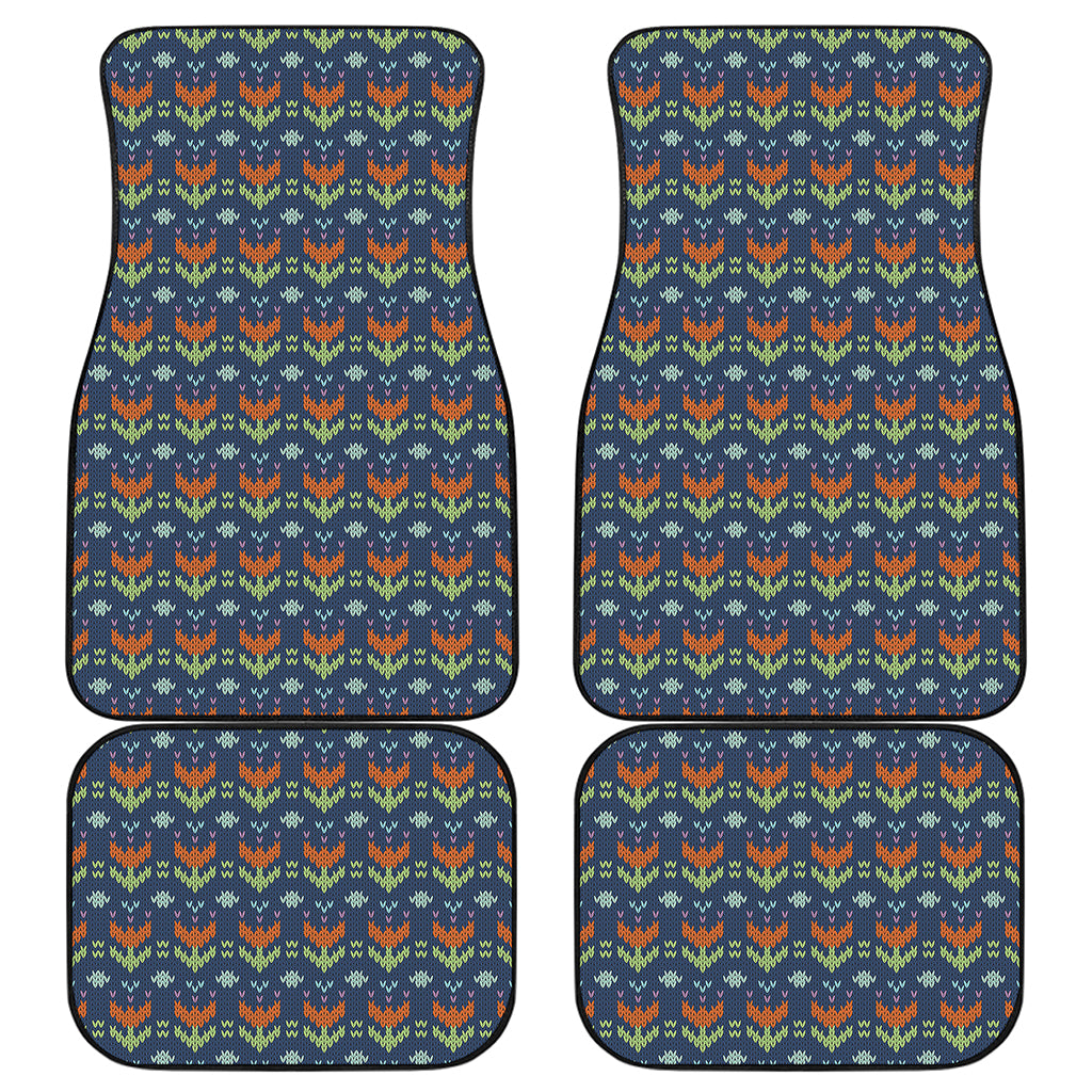 Flower Knitted Pattern Print Front and Back Car Floor Mats