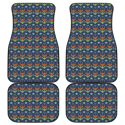 Flower Knitted Pattern Print Front and Back Car Floor Mats