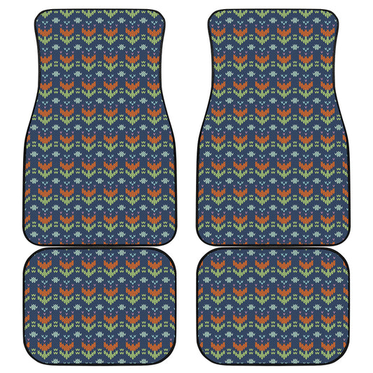 Flower Knitted Pattern Print Front and Back Car Floor Mats