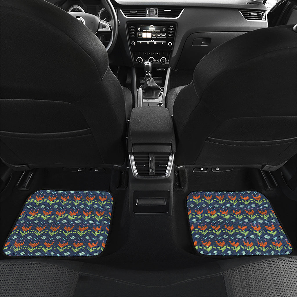 Flower Knitted Pattern Print Front and Back Car Floor Mats