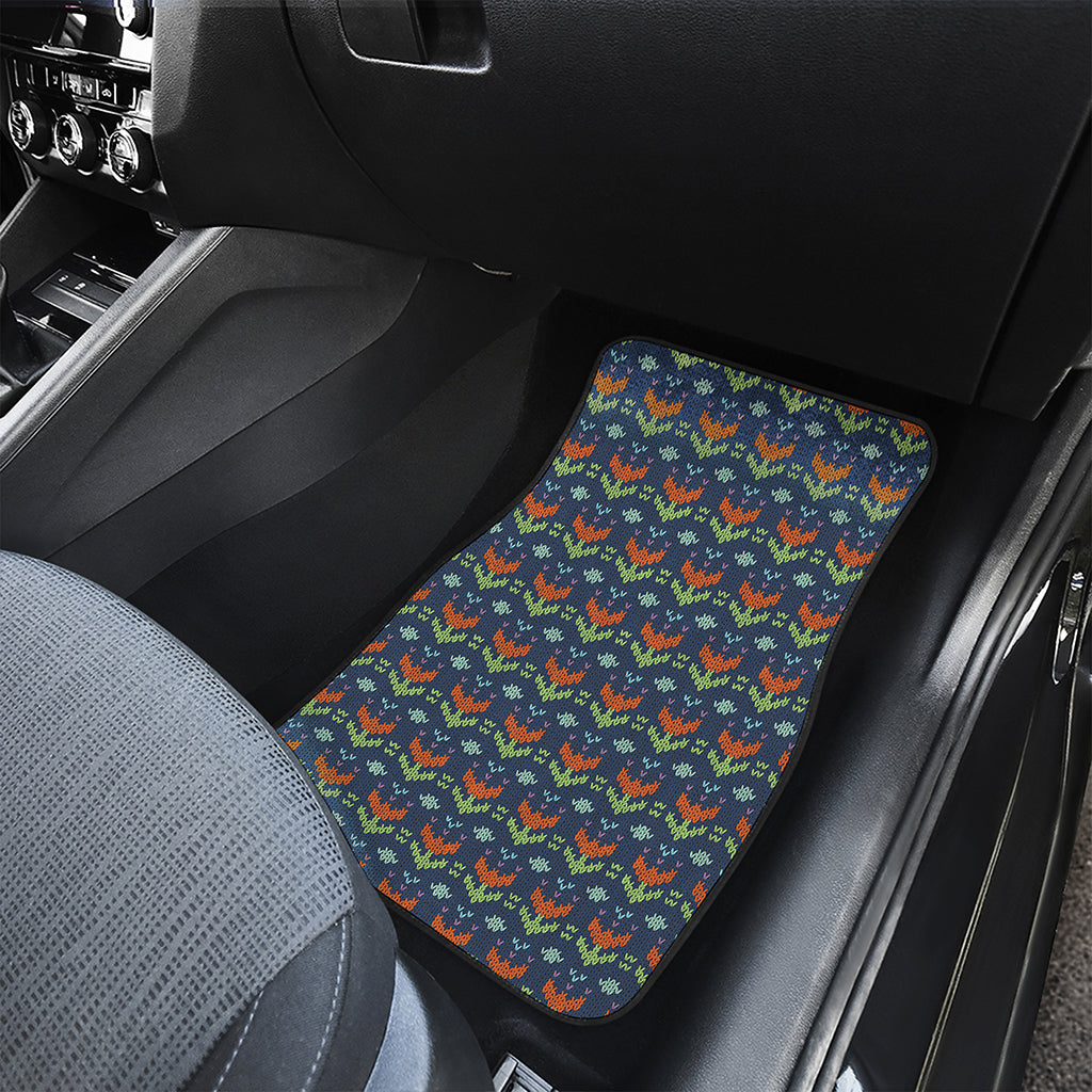 Flower Knitted Pattern Print Front and Back Car Floor Mats