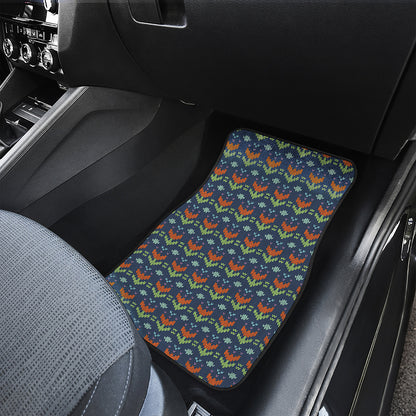 Flower Knitted Pattern Print Front and Back Car Floor Mats