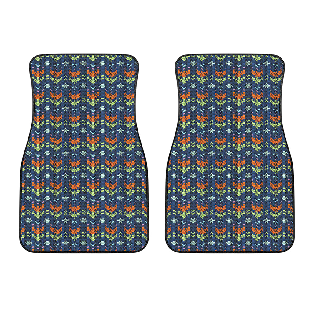 Flower Knitted Pattern Print Front Car Floor Mats