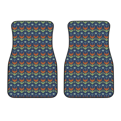 Flower Knitted Pattern Print Front Car Floor Mats