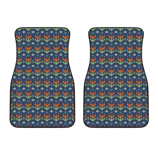 Flower Knitted Pattern Print Front Car Floor Mats