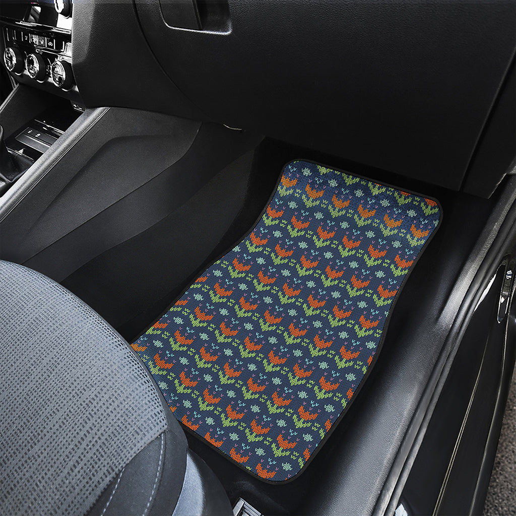 Flower Knitted Pattern Print Front Car Floor Mats