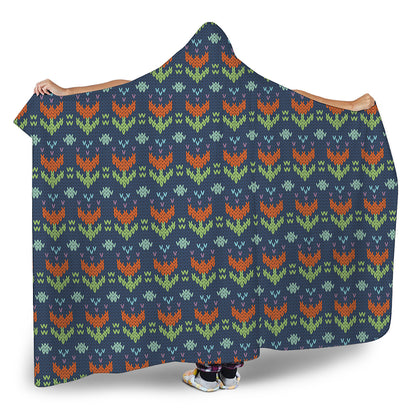 Flower Knitted Pattern Print Hooded Blanket