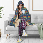 Flower Knitted Pattern Print Hooded Blanket