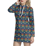 Flower Knitted Pattern Print Hoodie Dress