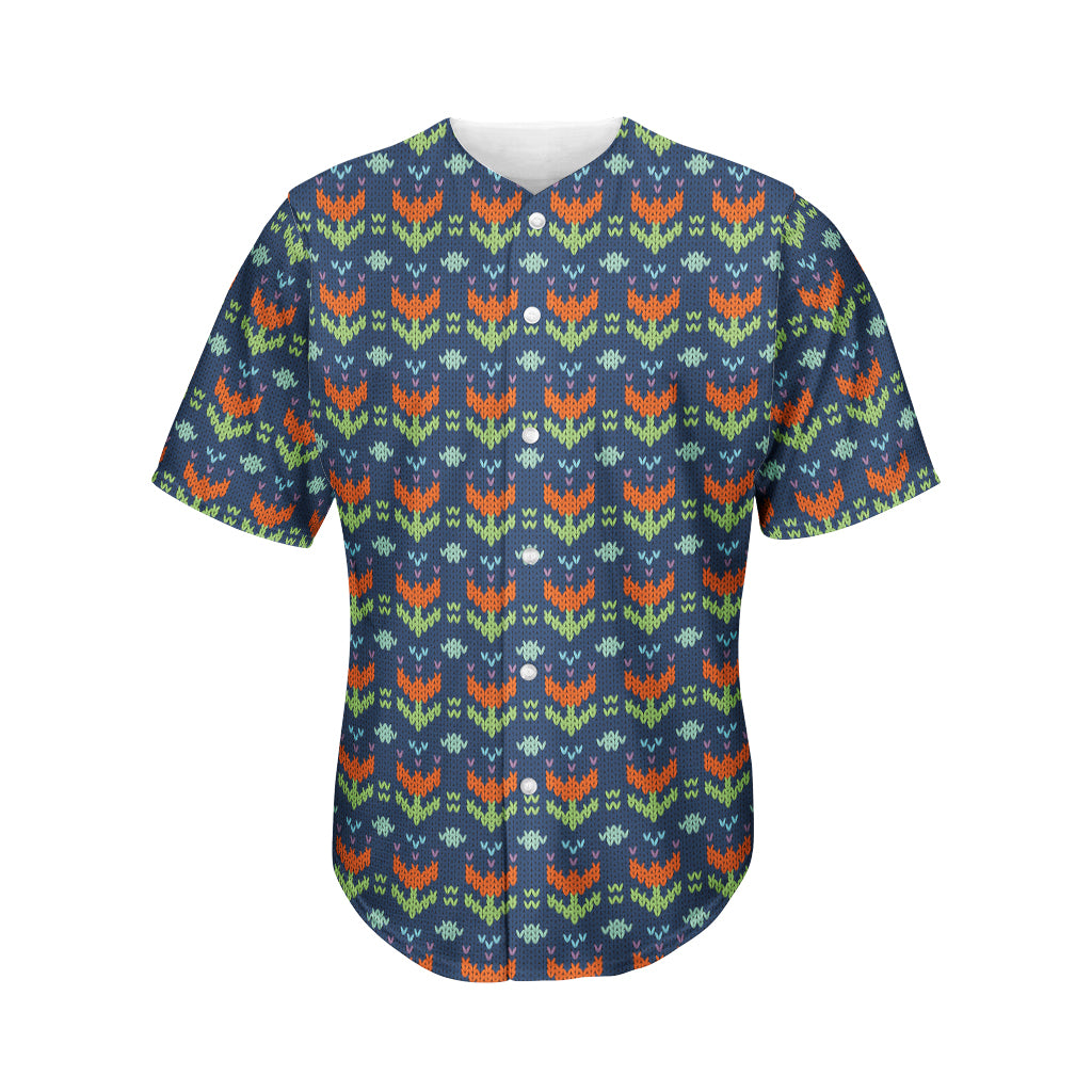 Flower Knitted Pattern Print Men's Baseball Jersey