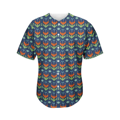 Flower Knitted Pattern Print Men's Baseball Jersey