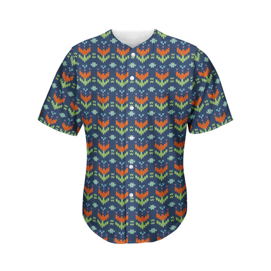 Flower Knitted Pattern Print Men's Baseball Jersey