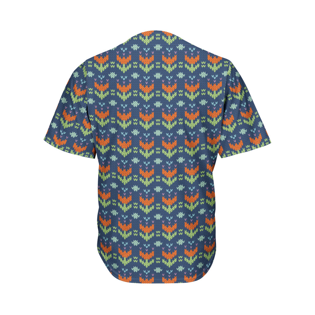 Flower Knitted Pattern Print Men's Baseball Jersey