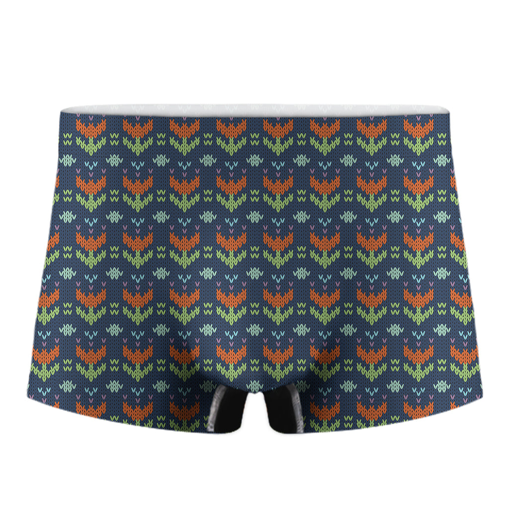 Flower Knitted Pattern Print Men's Boxer Briefs
