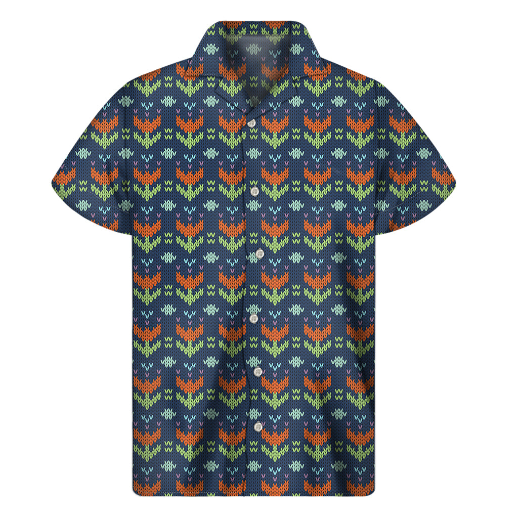 Flower Knitted Pattern Print Men's Short Sleeve Shirt