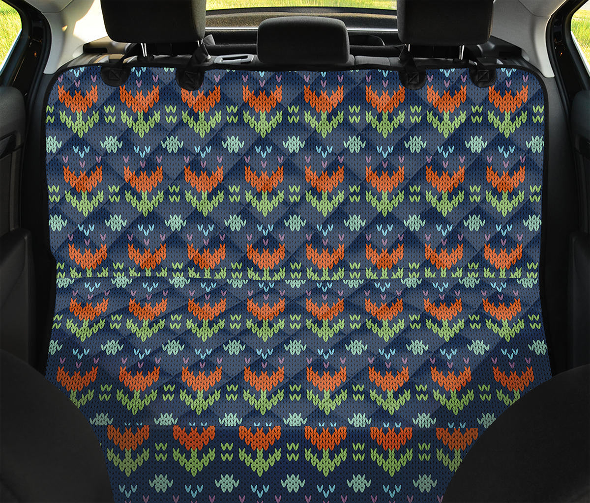 Flower Knitted Pattern Print Pet Car Back Seat Cover