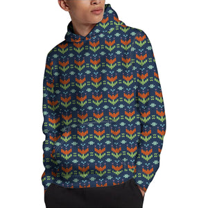 Flower Knitted Pattern Print Pullover Hoodie