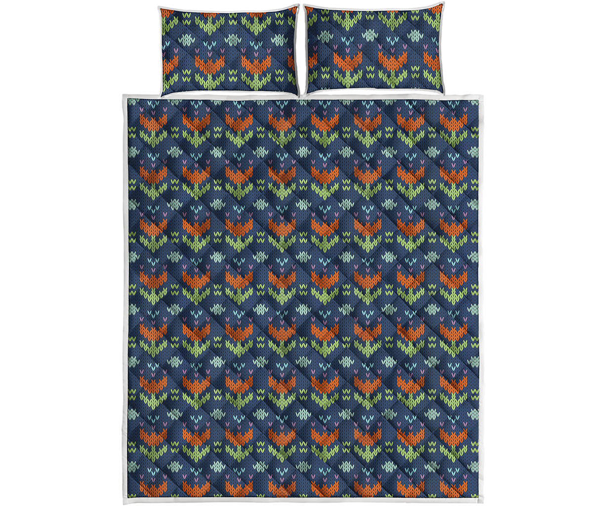 Flower Knitted Pattern Print Quilt Bed Set