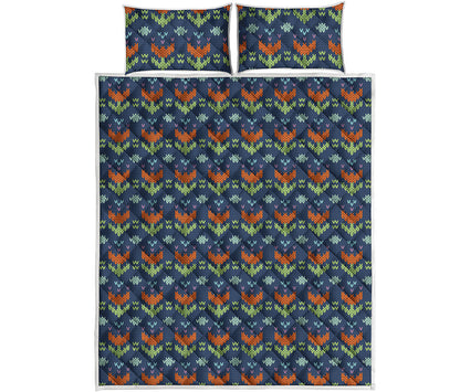 Flower Knitted Pattern Print Quilt Bed Set