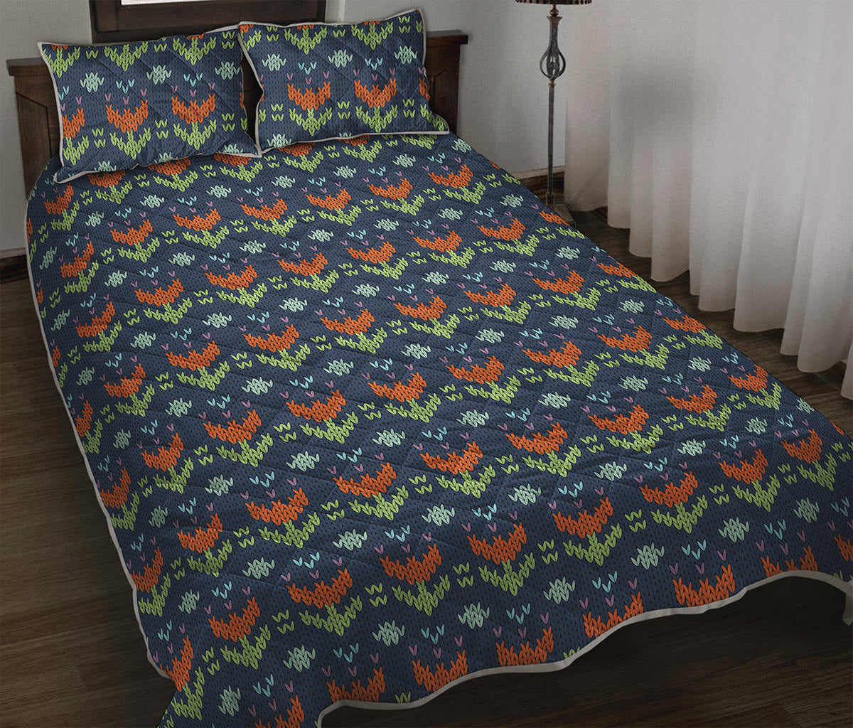 Flower Knitted Pattern Print Quilt Bed Set