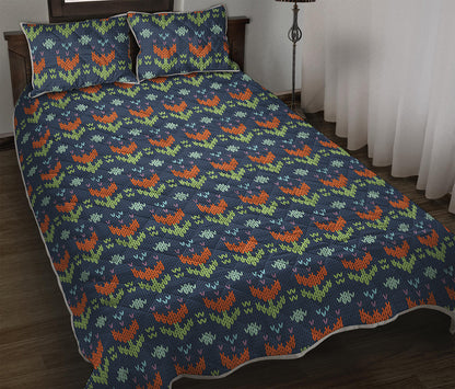 Flower Knitted Pattern Print Quilt Bed Set