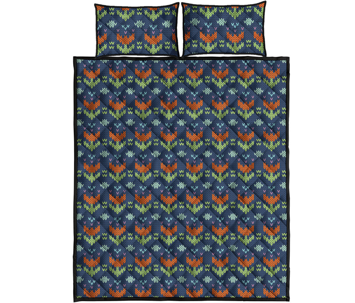Flower Knitted Pattern Print Quilt Bed Set