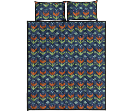 Flower Knitted Pattern Print Quilt Bed Set