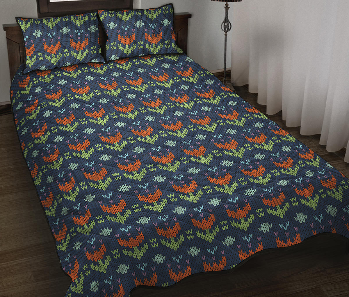 Flower Knitted Pattern Print Quilt Bed Set