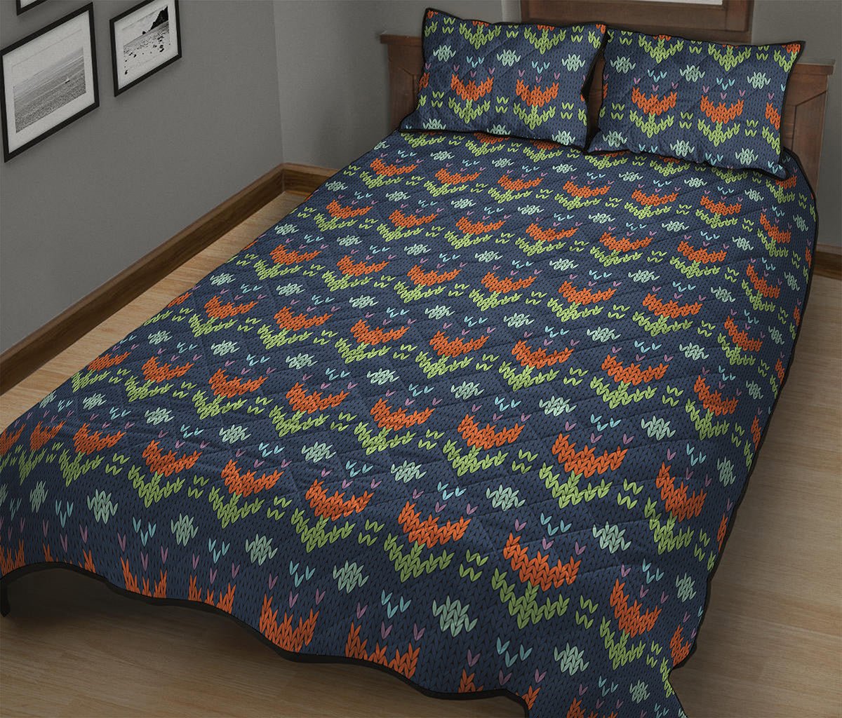 Flower Knitted Pattern Print Quilt Bed Set