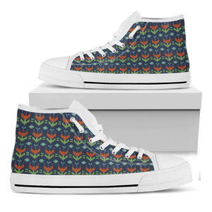Flower Knitted Pattern Print White High Top Shoes