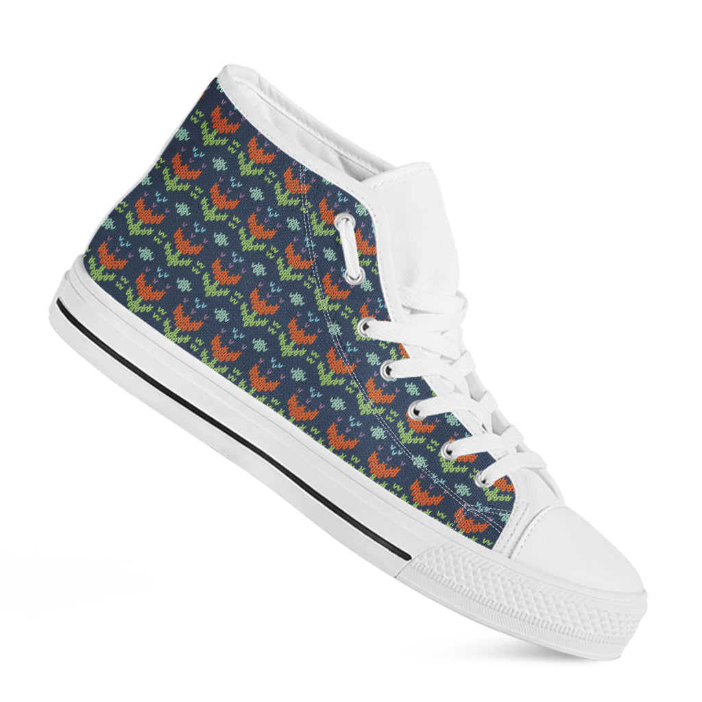 Flower Knitted Pattern Print White High Top Shoes