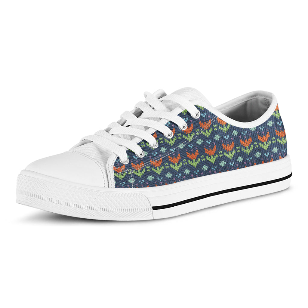 Flower Knitted Pattern Print White Low Top Shoes