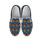 Flower Knitted Pattern Print White Slip On Shoes