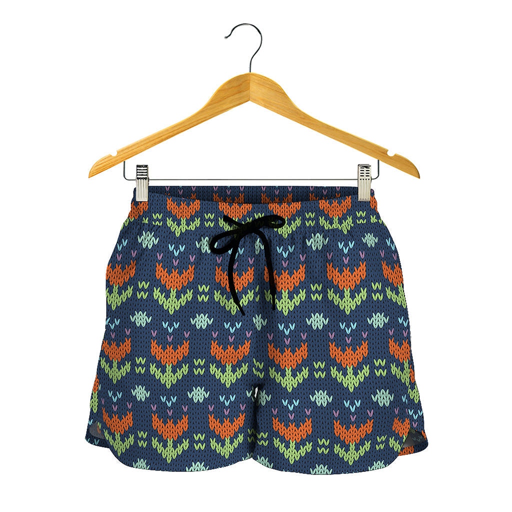 Flower Knitted Pattern Print Women's Shorts