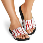 Flowing Red Blood Print Black Slide Sandals