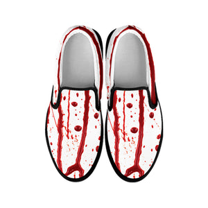 Flowing Red Blood Print Black Slip On Shoes