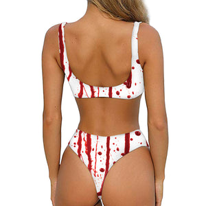 Flowing Red Blood Print Front Bow Tie Bikini