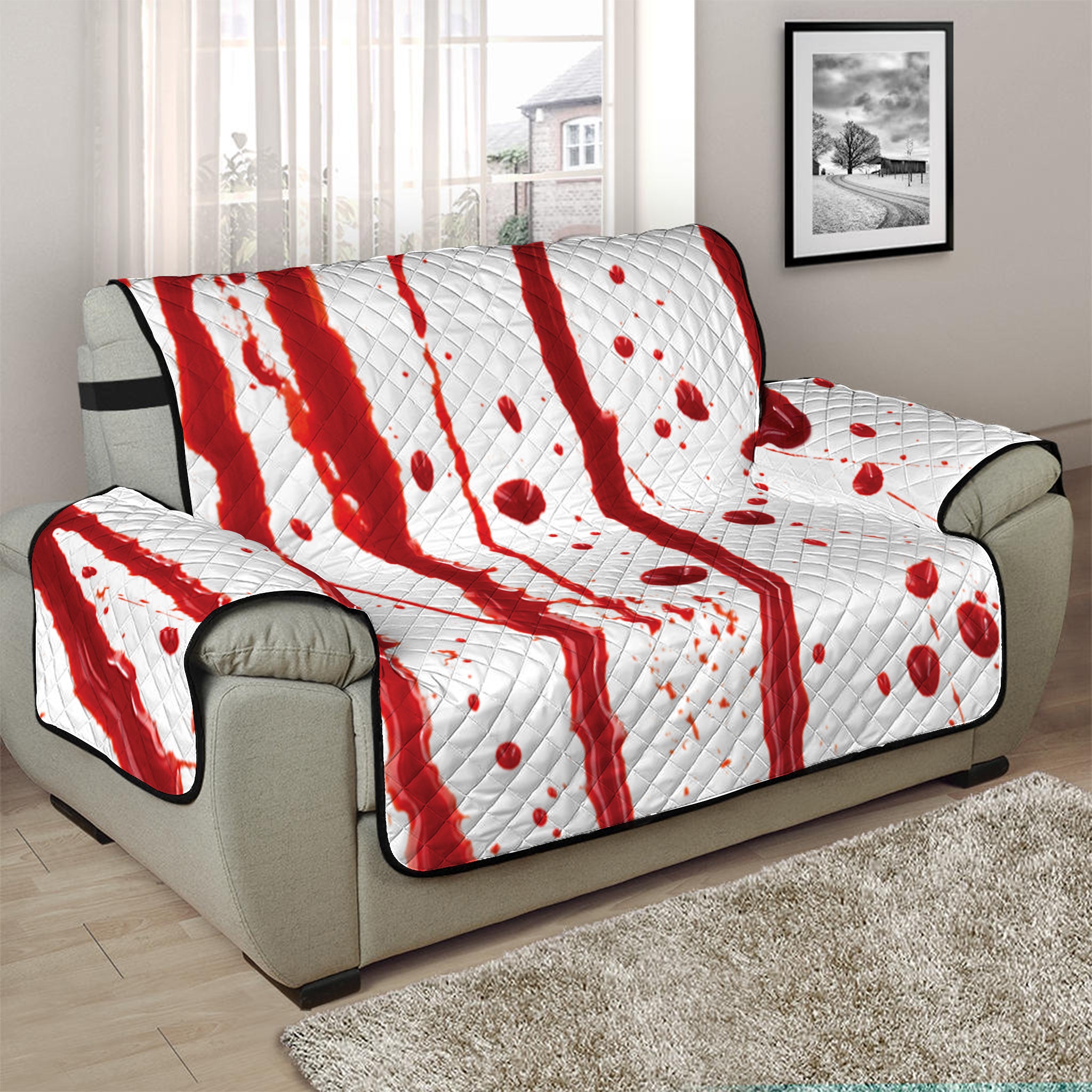 Flowing Red Blood Print Half Sofa Protector