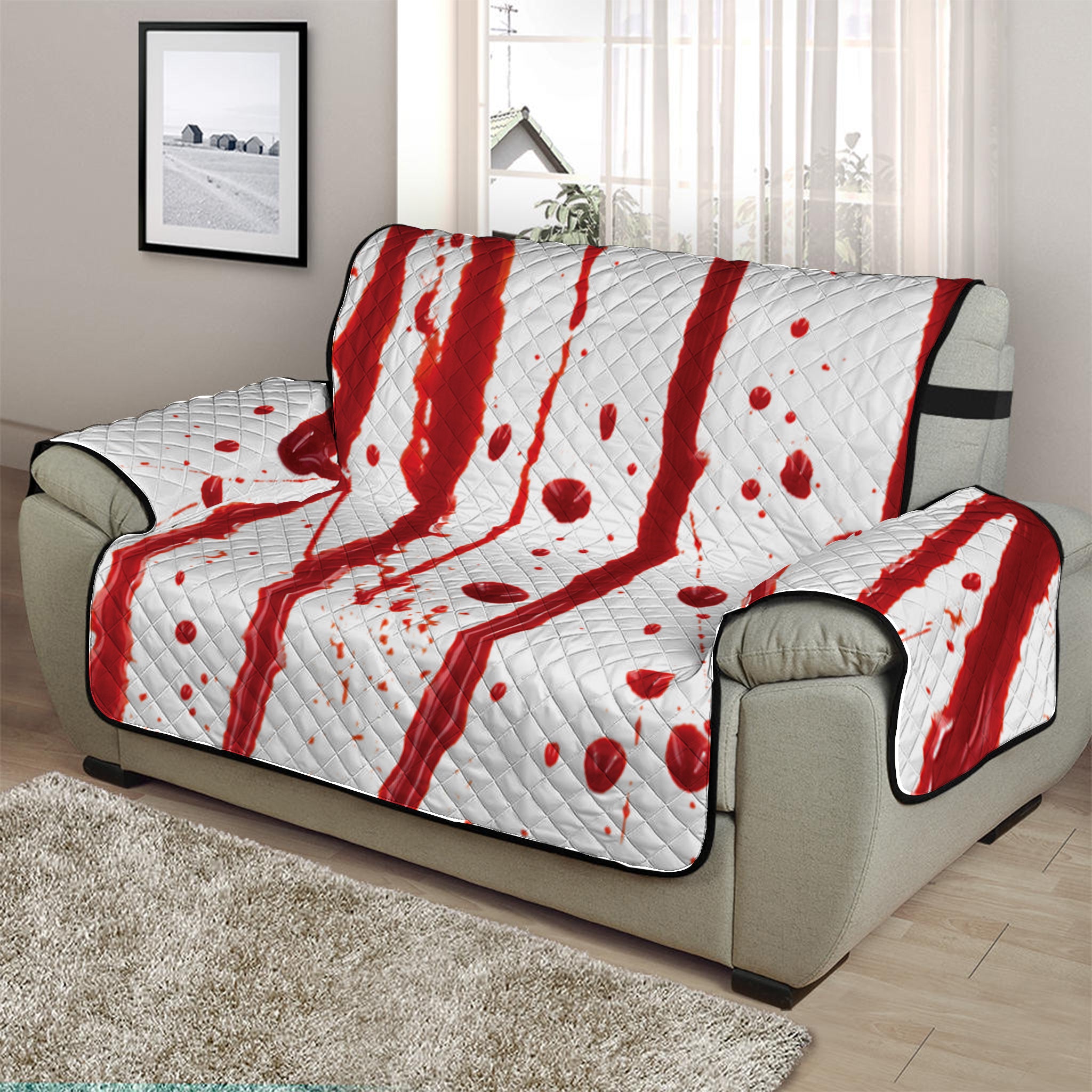 Flowing Red Blood Print Half Sofa Protector