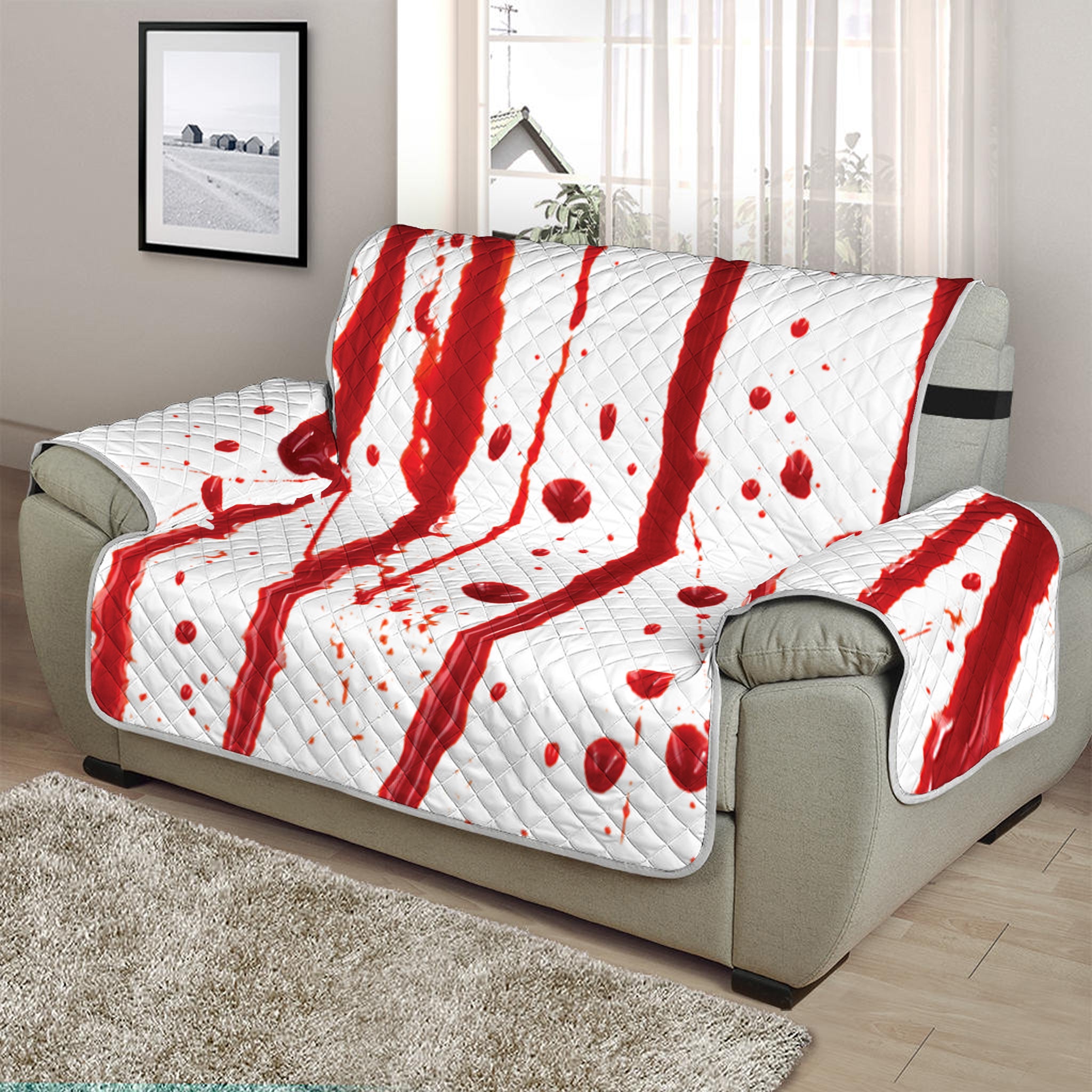 Flowing Red Blood Print Half Sofa Protector