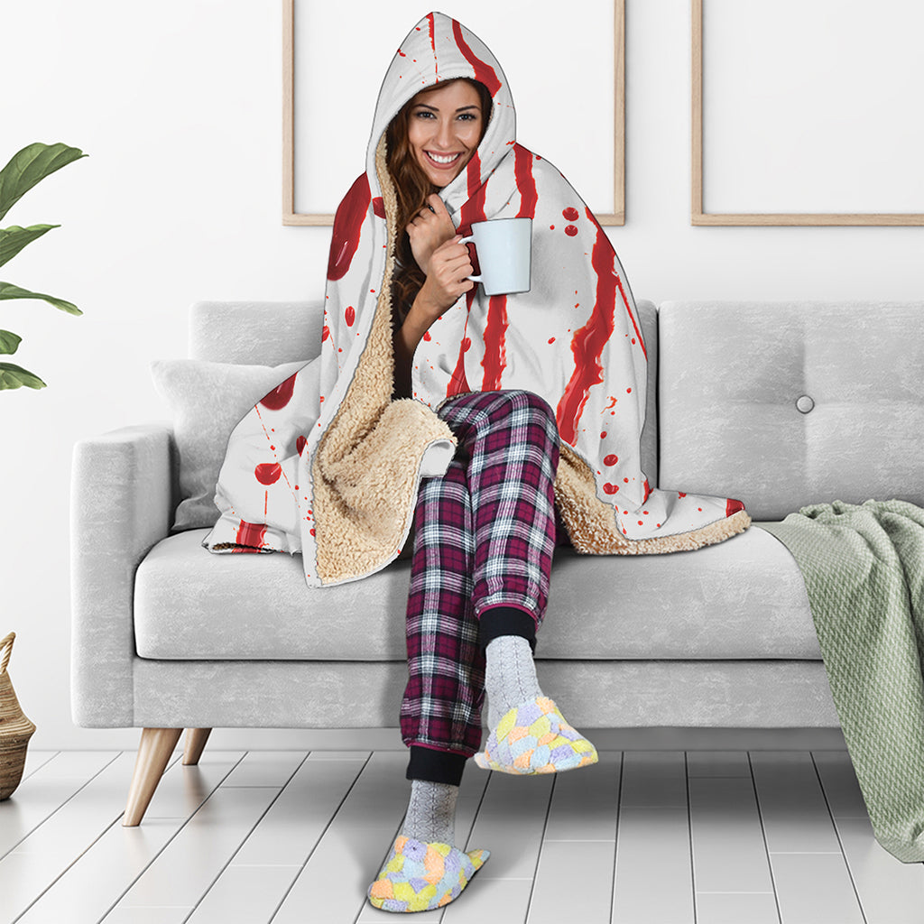 Flowing Red Blood Print Hooded Blanket