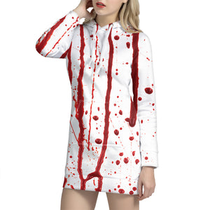 Flowing Red Blood Print Hoodie Dress